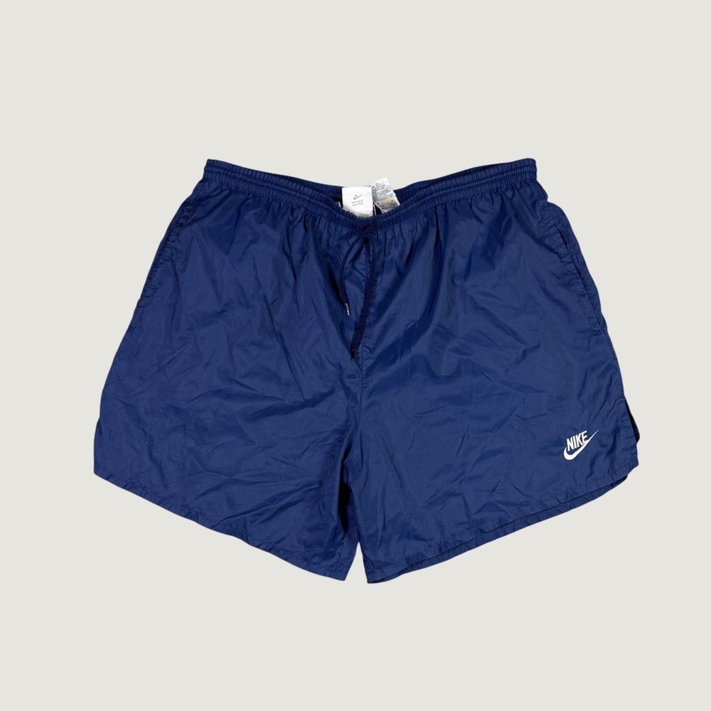 Vintage Nike Navy Blue Nylon Running Shorts Mens Large Embroidered Logo Gym